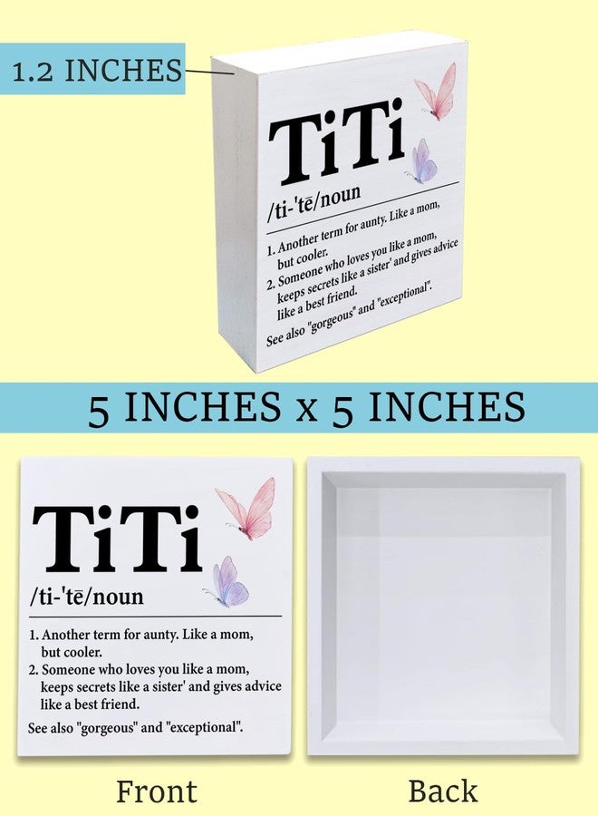 CIANMGD Aunt Gifts for Birthday Mother's Day - Auntie Aunt Wooden Sign Titi Definition Wood Block Sign Decorations for Home Bedroom Desk Shelf Tabletop (5 X 5 Inches) - Image 2